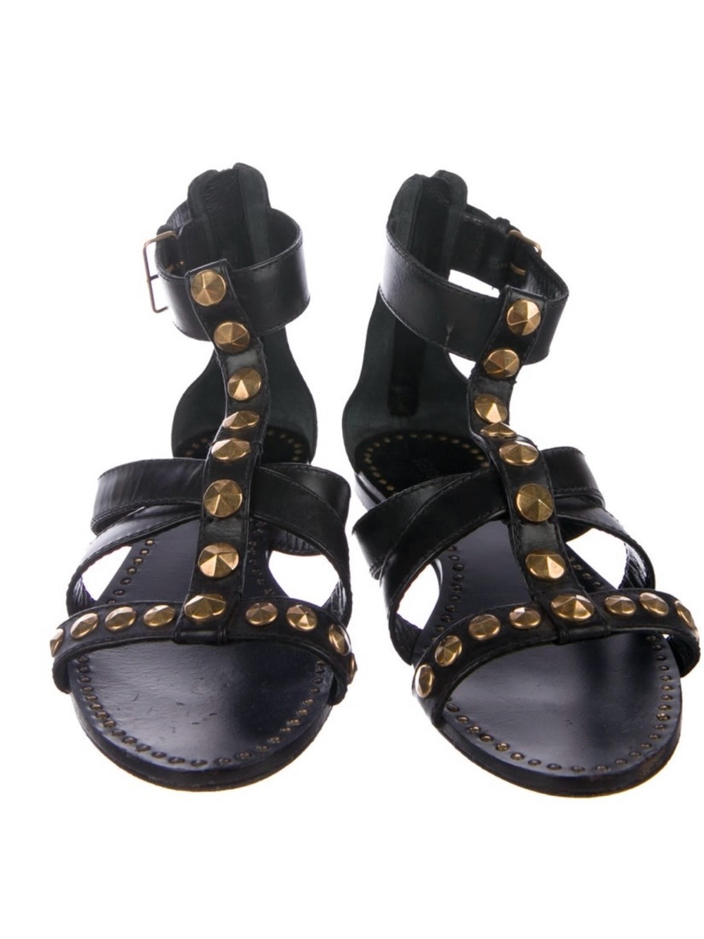 Miu Miu Black Leather Gladiator Sandals with Gold Studs size 6